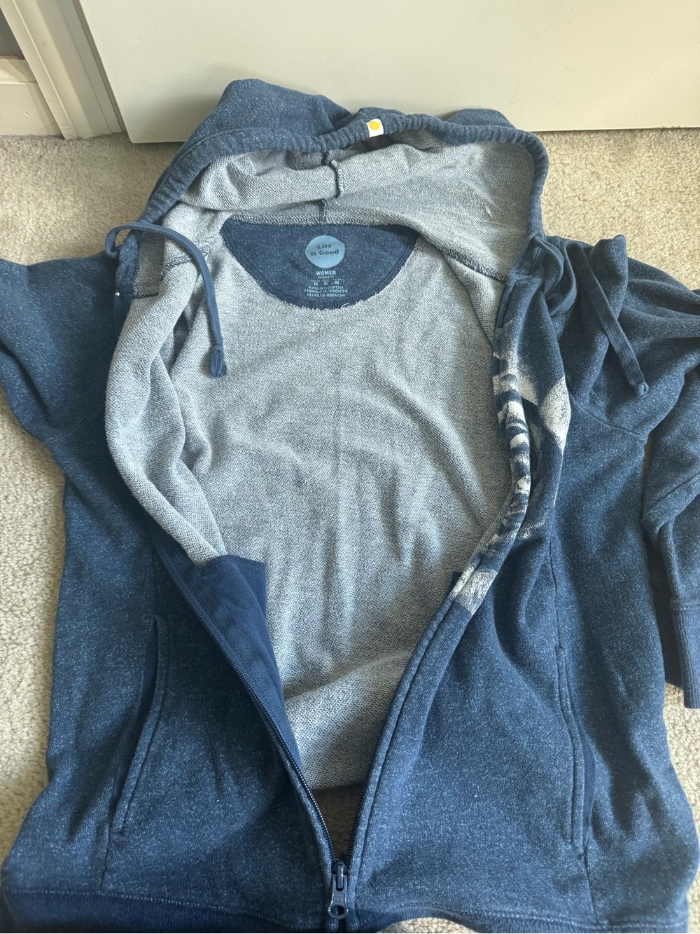 Life Is Good Hoodie Women’s Blue Full Zip Rose Graphic Terry Cotton Floral - Picture 9 of 11